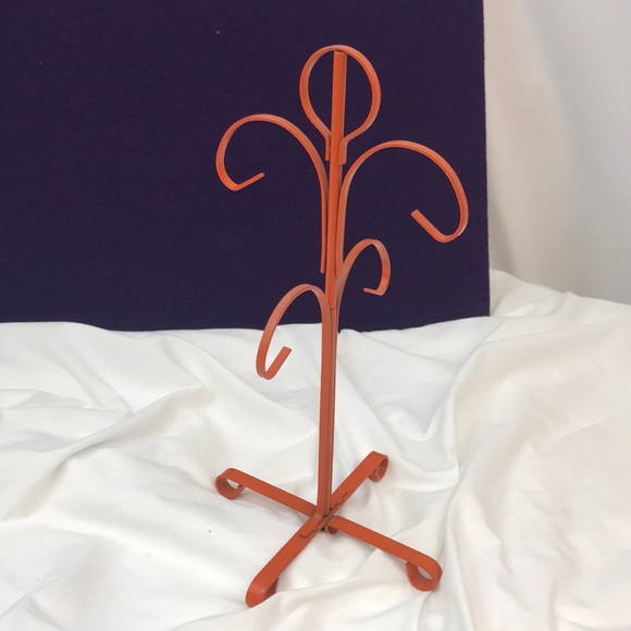 Vintage Countertop Metal Mug Cup Tree Rack Orange